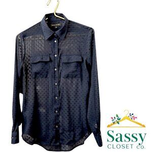 Banana Republic Navy Sheer Dotted Button Down Shirt Pockets XS EUC